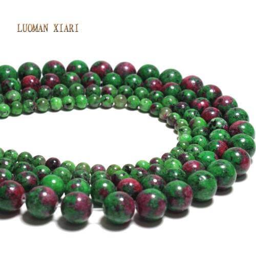 Wholesale Top AAA+ Epidote Zoisite With Rubye Dye Color Stone Beads For Jewelry Making DIY Bracelet 6/8/10/ 12 mm Strand 16