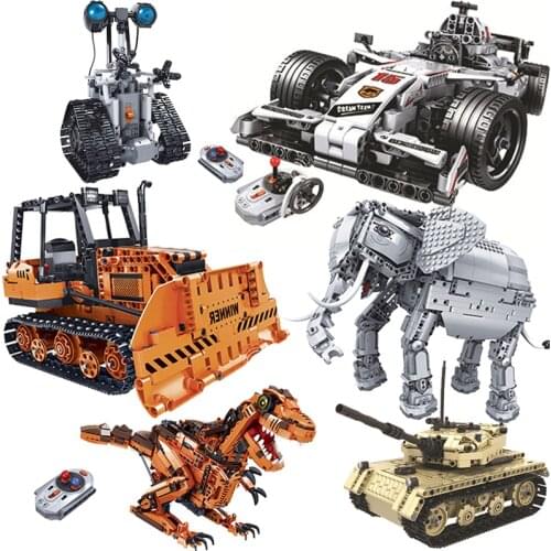 Remote Control RC Tank F1 Racing Car Dinosaur Robots Bulldozer Electric Bricks Model Building Blocks Kids Toys
