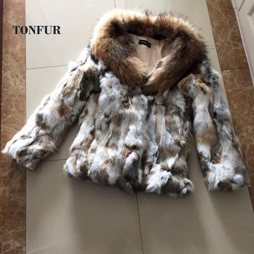 Luxury Big Real Fox Fur Collar Coat For Women Outwear Genuine Rabbit Fur Jacket Dropshipping Customize Classical Overcoat WSR63