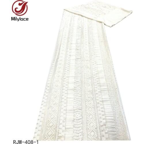 Luxury Beads Lace Handmade Fabric French Nigeria Tulle Lace Embroidery with Sequins for Wedding Dress RJW-408