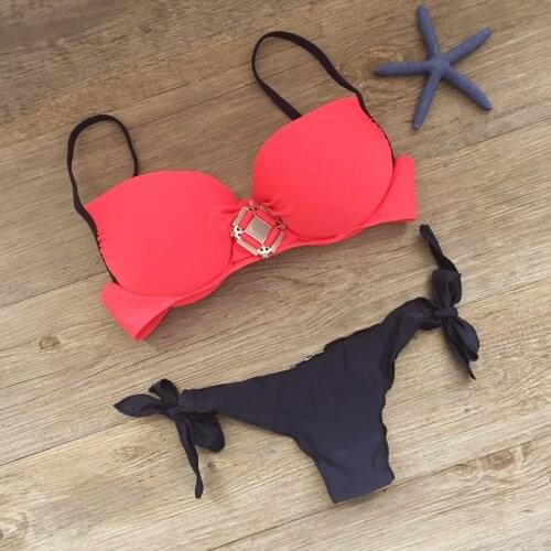 Sexy Bikinis Solid Push Up Bikini 2020 Hot Sale Padded Bra Straps Bandage Swimsuit Female Bikinis Swimwear Women Biquini A180