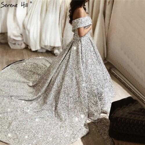 Grey Luxury Off Shoulder Sexy Wedding Dresses 2021 Dubai Beading Sequins Sparkle Bridal Gowns HA2288 Custom Made