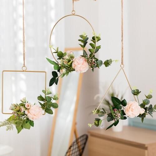 Twine iron frame flower pot rack geometric hanging flower stand Nordic style home wall decoration wall decoration frame