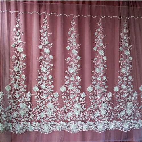 High grade 1yard peal bead white flower embroidery lace fabric thickening embroidery Material fabrics for patchwork