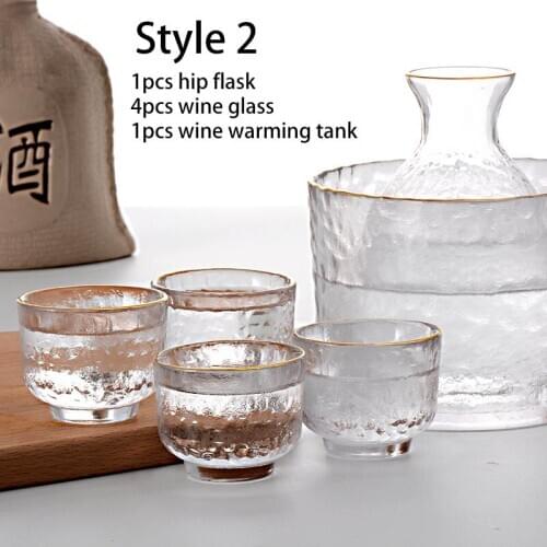Japanese-style Phnom Penh Sake Kettle Set, Transparent Glass Heat-resistant Warm Sake Jug, Wine Glass and Liquor Set
