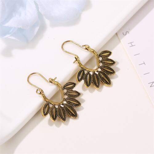 HOCOLE Vintage Gypsy Earrings For Women Ethnic Antique Gold Silver Tibetan Metal Hollow Flower Dangle Earring Indian Jewelry