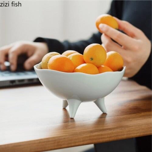 Japanese Three-legged Fruit Plate Ceramic High-foot Snack Cake Plate Household White Fruit Plate Coffee Table Kitchen Utensils