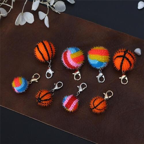 Bright Colors Epoxy Basketball Volleyball Keychain Accessories DIY Keychain Hang Series Cute Cartoon Pom Ball Pendant Wholesale