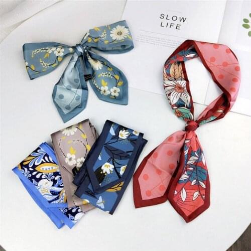 Yishine Fashion Sweet Florals Skinny Long Silk Scarf Women Hair Tie Band Kerchief Wrist Ribbons Head Hair Tie Band Neckerchief