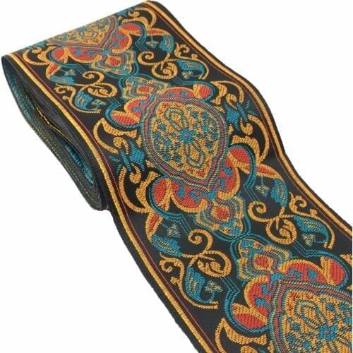 ZERZEEMOOY 3-1/2" 90mm 7meter/lots European Style Ancient Totem Flower Woven Jacquard Ribbon MZZD170429