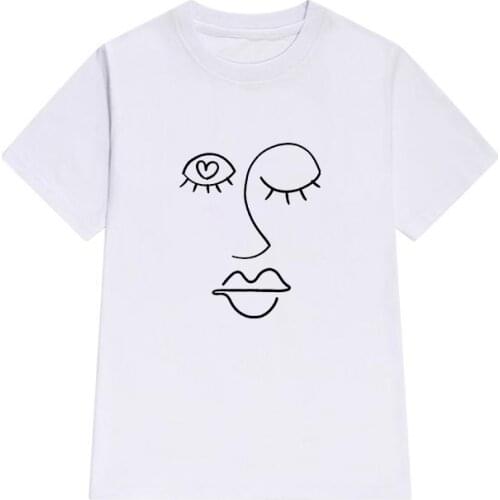 Womens T-shirts Fashion Simple Stick figure graphic t shirts Ladies O-Neck White Summer Short Sleeve T shirt Female Oversize