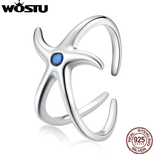 Wostu New Ring 100% 925 Sterling Silver Starfish Finger Rings For Women Party Birthday Lovely Original Jewelry Gift DAR177