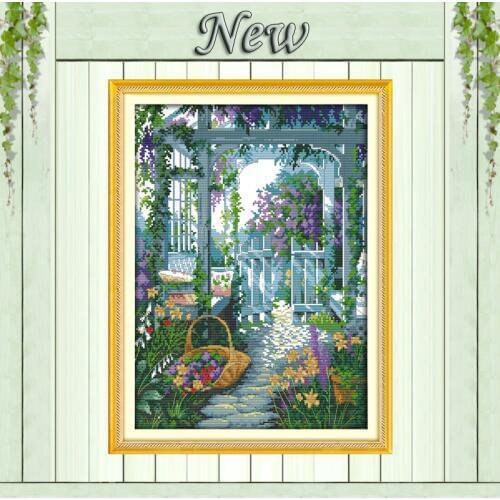 The garden gate Europe Scenic Paintings,Counted Print on Canvas DMC 14CT 11CT Cross Stitch Needlework crafts Kit Embroidery Sets