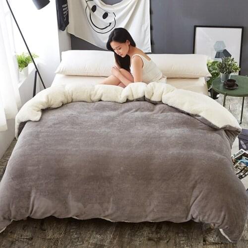 Winter Home Textiles Thickened Warmth Flannel Imitation Lamb Wool Double-sided Duvet Cover Plush Duvet Cover Queen Size Bedding