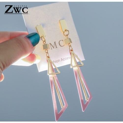ZWC Korean Simple Long Statement Geometric Tassel Dangle Drop Earrings For Women Earings Fashion Jewelry Oorbellen Brincos