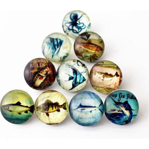 20pcs/lot Marine Organis Snap Buttons Charms Printing Fish Glass Buttons Fit DIY Snap Handmade Bracelet Necklace Jewelry Making