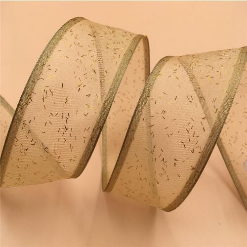 N1092 38mm X 25yards Sparkling Gold Glitter Wired Metallic Edge Sheer Ribbon. Gift Bow,Wedding,Cake Wrap,Tree Decoration,Wreath
