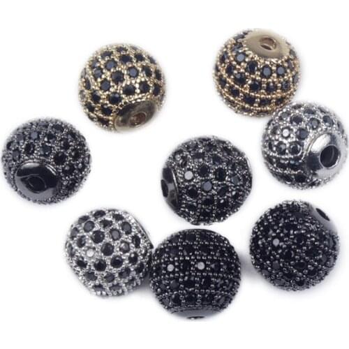 6/8/10mm DIY Jewelry Accesories 5Pcs/Lot Brass Micro Pave Zircon Round Metal Spacer Beads for Handmade Making Bracelet Necklace