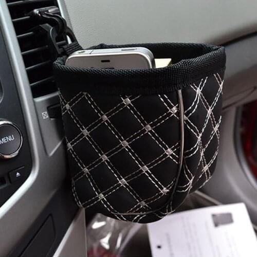 Auto Vent Outlet Trash Box Microfiber Leather Car Mobile Phone Holder Storage Bag Organizer Automobile Hanging Box Car Styling B