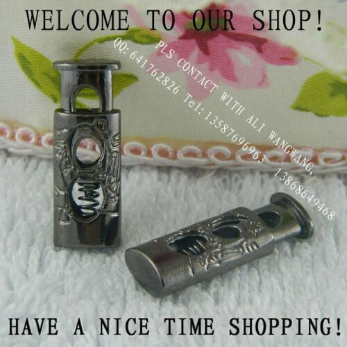 Free shipping 2 holes metal Black Nickel lock, cord lock, spring stopper, cord stopper 50 pcs/lot Garment bag shoes accessories