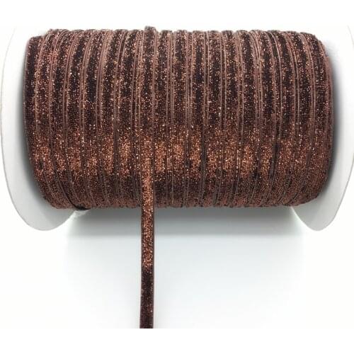 Free Shipping 5 yds 1/4 "(6mm)Wide Brown Glitter Velvet Ribbon Headband Clips Bow Decoration #6mRS19
