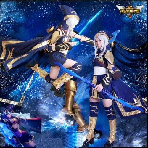 Free PP Game LoL Cosplay Costume lol ashe Cosplay Halloween Fancy Dress Costumes For Women Party ashe cosplay LoL Cosplay Dress