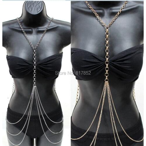 New Style BY429 Women Fashion Gold Chains Gold Rhinestone Chains Sexy Bikini Chains Jewelry 2 Colors