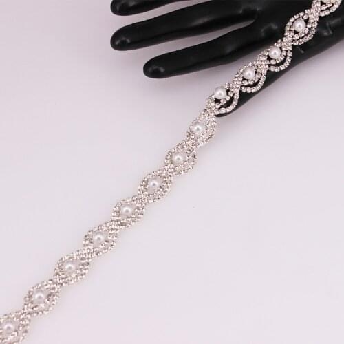 1 Yard Crystal Rhinestone Trim Chain, Inlaid Pearl Beaded for DIY Decoration and Bridal Embellishments