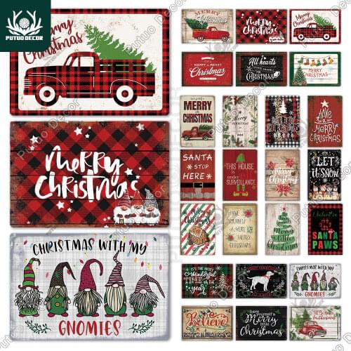 Putuo Decor Merry Christmas Vintage Tin Sign Metal Sign Wall Decor New Years Christmas Gift Home Sweet Home Sign Wall Decoration