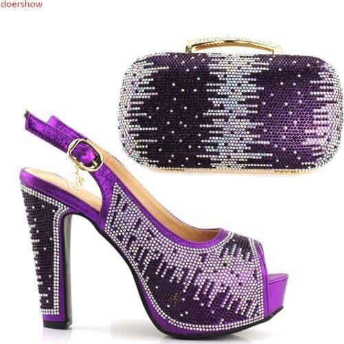 Doershow Women Shoe and Bag Set in Italy Shoes and Bag Set African Sets Italian Matching Shoes and Bag Set with stones JJC1-13