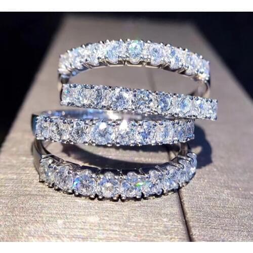 Exquisite Shiny Zircon Ring 925 Sterling Silver Engagement Wedding Ring Bridal Party Moissanite Jewelry Womens Rings