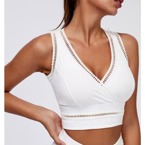 Beautiful Hollow Sports Bra For Women Gym Quick Dry Fitness Tops Shockproof Yoga Bras Sexy V Collar Workout Training Bras