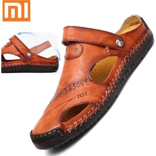 Xiaomi Mijia Summer Mens Sandals Genuine Leather Sandals Hikking Shoes Moccasins Soft Shoes Beach Mens Sandals Slippers Bohemi