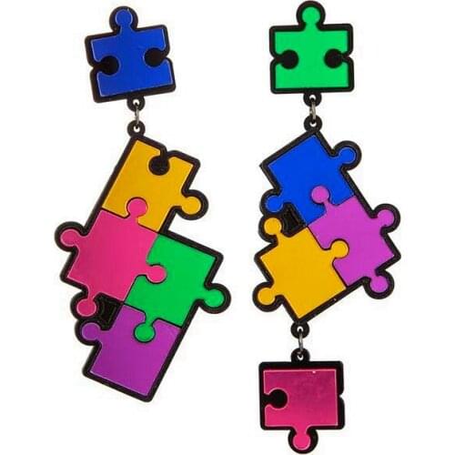 Lovely Acrylic Puzzle Drop Earrings for Women Girl Colorful Irregular Funny Cartoon Puzzles Long Earring Fashion Jewelry Brincos