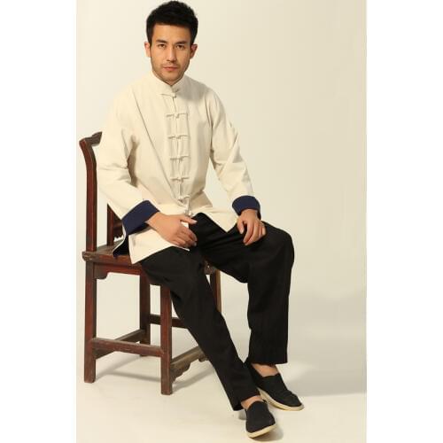 Men Chinese Traditional Tang Suit Reversible Jacket Wu Shu Clothing Long Sleeves Kung Fu Wing Chun Shirt 2-faced