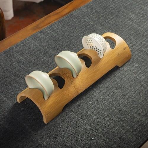 6 Grid Hand Made Bamboo TeaCup Set Holder Chinese Kung Fu Tea Set Tea Ceremony Accessories Wooden High Quality Natural Tea Tools