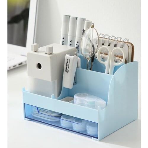 Large Capacity Desk Accessories Pen Holder With Drawer. Pencil Storage Box Desktop Organizer School Office Stationery