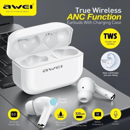 Awei TWS ANC Active Noise Cancelling ENC Earbuds Gaming Mode Headset HiFi Bass Stereo Music With Mic TA1