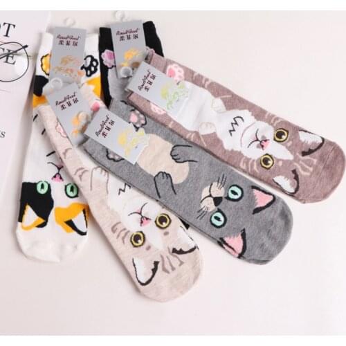 Womens Socks Cartoon Cat Lovely Cute Socks 1 Pair Casual Cotton Socks For Woman Girls Cute Socks Korean Style Socks EU 35-43