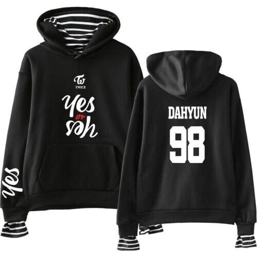 New Korean Fashion Fake Two Piece Hoodie Kpop Twice Harajuku Cap Sweatshirt Hooded Pullovers Women/Men K Pop Fans Clothes Top