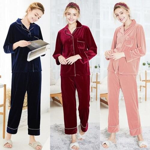 Autumn and winter Korean velvet pajamas womens long sleeved velvet two piece home clothes