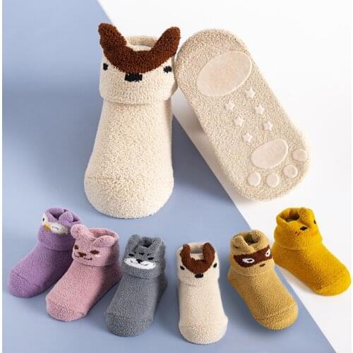 0-2 Years Child Kids Baby Silicone Coral Fleece Newborn Non-Slip Soft Toddler Socks Cute Cartoons Floor Infant Elastic Socks