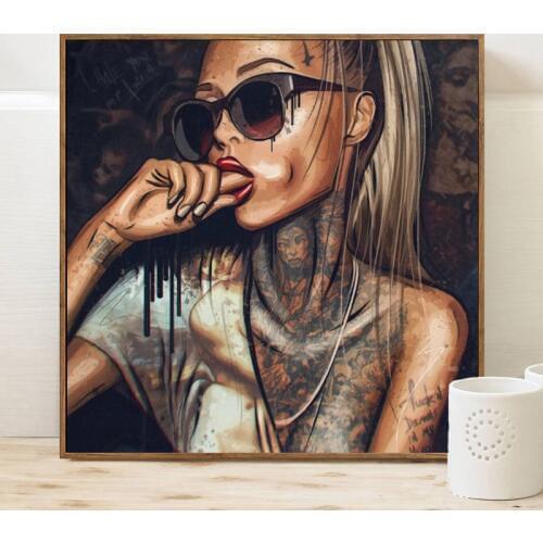 Graffiti Portrait Posters and Prints Wall Art Canvas Painting Creative Modern Cool Girl Pictures for Living Room Decor No Frame
