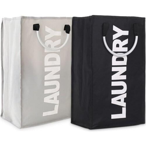 Practical Foldable Laundry Bag Washing Dirty Clothes Laundry Basket Durable Storage Bag with Alloy Handle--Gray