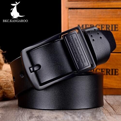 BKC.KANGAROO men belt genuine leather luxury high quality brand pin belt for man black retro belts cowhide foraml belt fro mens
