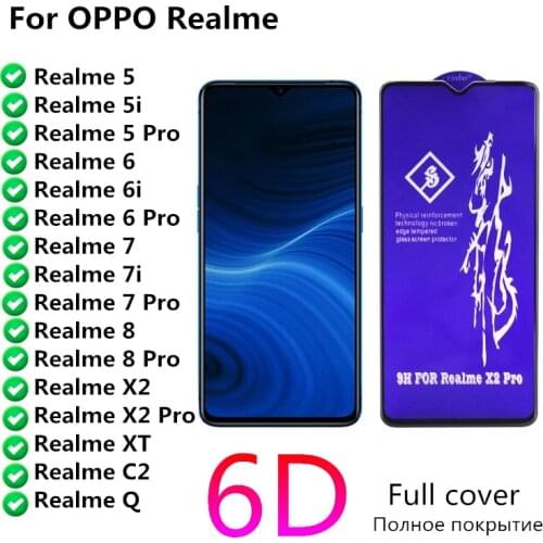 For OPPO Realme X2 XT C2 Q 6 Pro Glass Screen Protectors On Realmi 5 5i 7 6i 6 7i 8 Pro Protective Full Tempered Film Realme6i