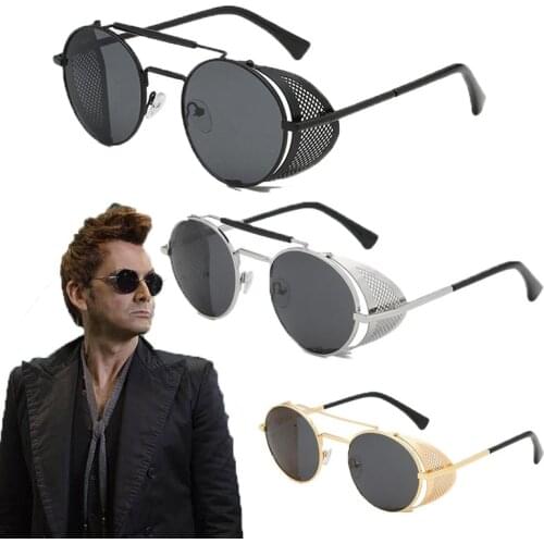 Good Omens Devil Crowley David Tennant Sunglasses Cosplay Props Retro Round Metal Sunglasses Steampunk Men Women Glasses