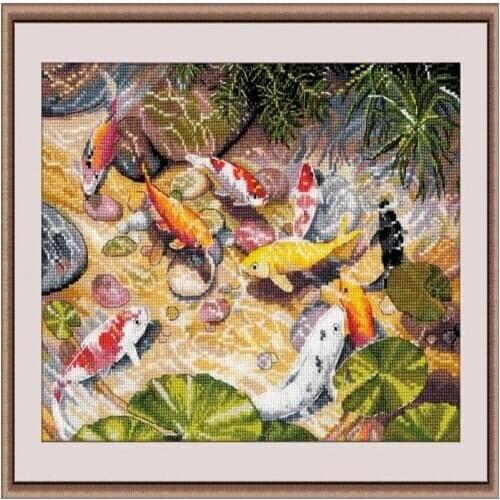 Embroidery 9 Koi Carps Cross Stitching Kits with 14CT Aida Counted Canvas & Free Shipping for Housewarming