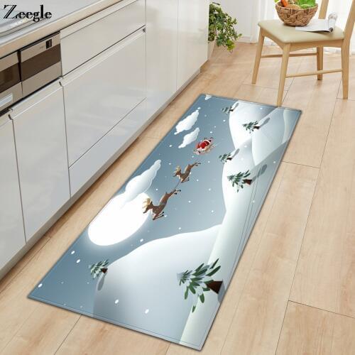Zeegle Christmas Carept Kitchen Rug Non-slip Bedroom Doormat Flannel Soft Kids Room Carpet Bedside Carpet Rug Absorbent Foot Mat