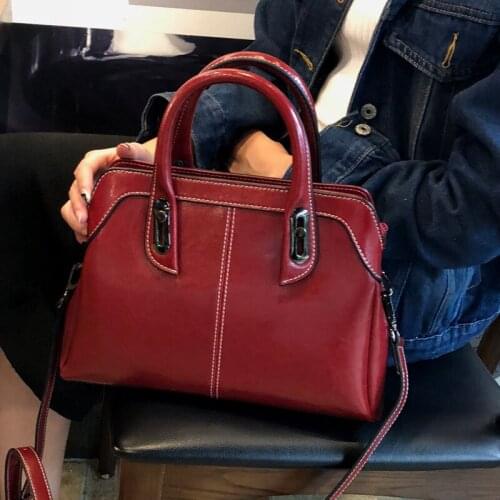 Bag Womens 2021 New Stitching Leather Handbag Shoulder Bag Fashion European and American Style Cowhide Handbag Guangzhou Tide